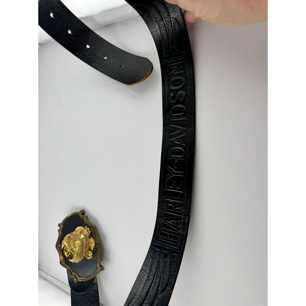 Harley Davidson Vintage Leather Belt 1978 Live to Ride Rain Tree Buckle Size 38